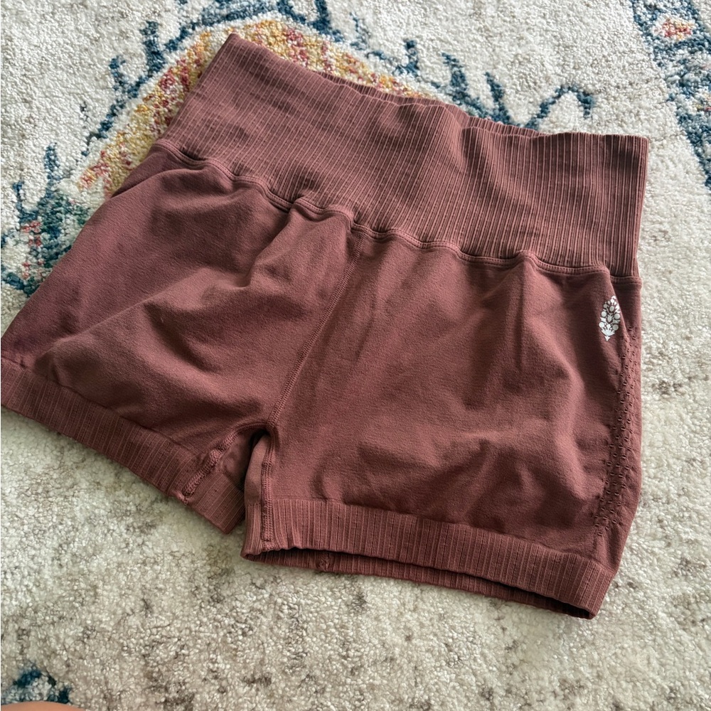FP Movement by Free People Ribbed High-Waist Athletic Shorts - dusty brown